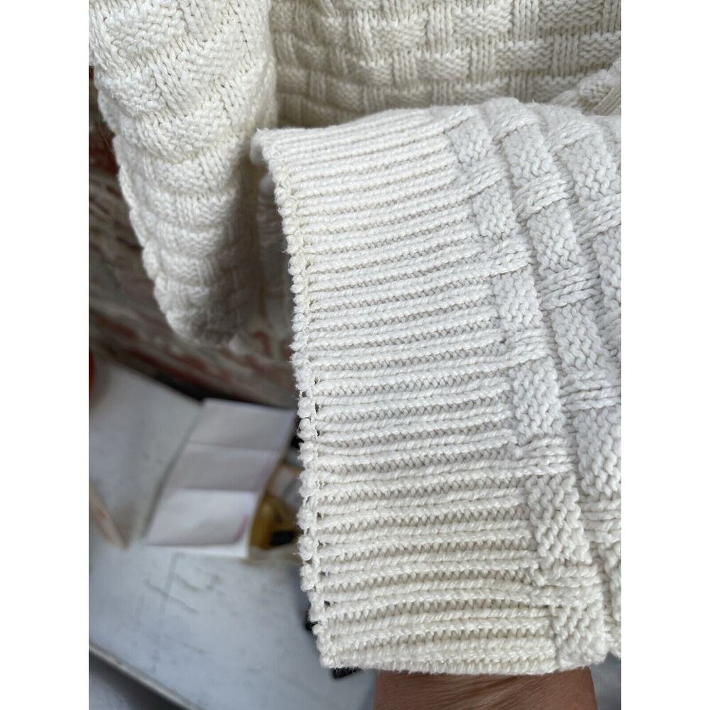 VTG 80's 90's Cardigan Sweater Medium Cream Basketweave Made In USA Vintage - Picture 6 of 12
